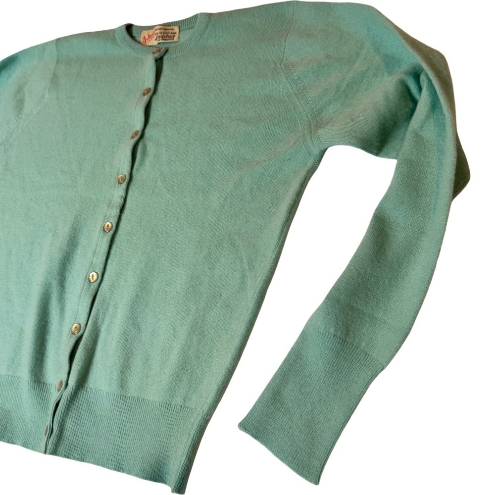 Gladstone of Hawick Vintage 100% Cashmere Cardigan Seafoam Green Scotland 38 - Picture 3 of 8
